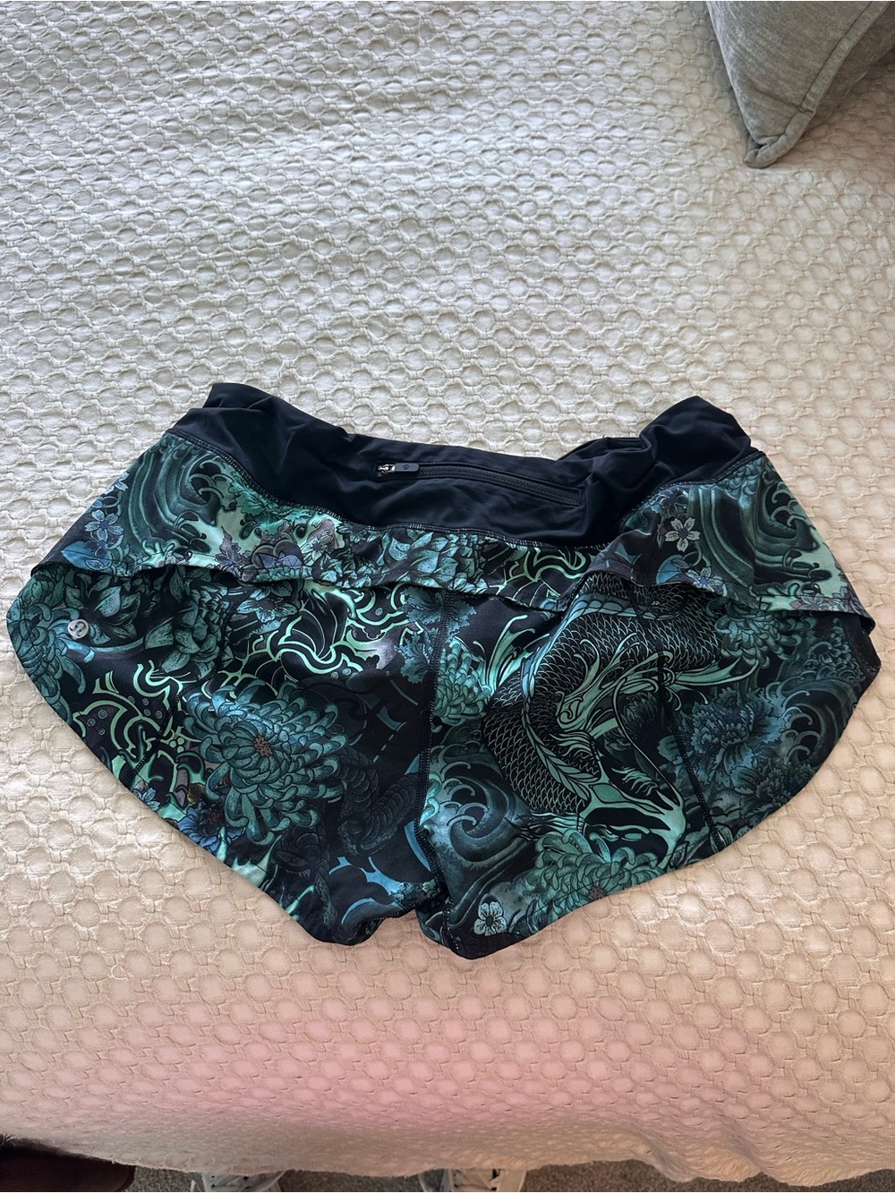 lululemon athletica Black and Teal Paisley Running Shorts - Picture 2 of 4